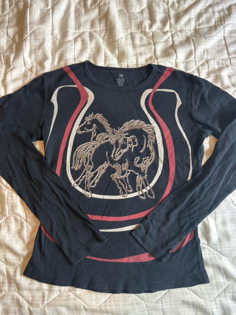Black Long Sleeve Tee with Horse Graphic